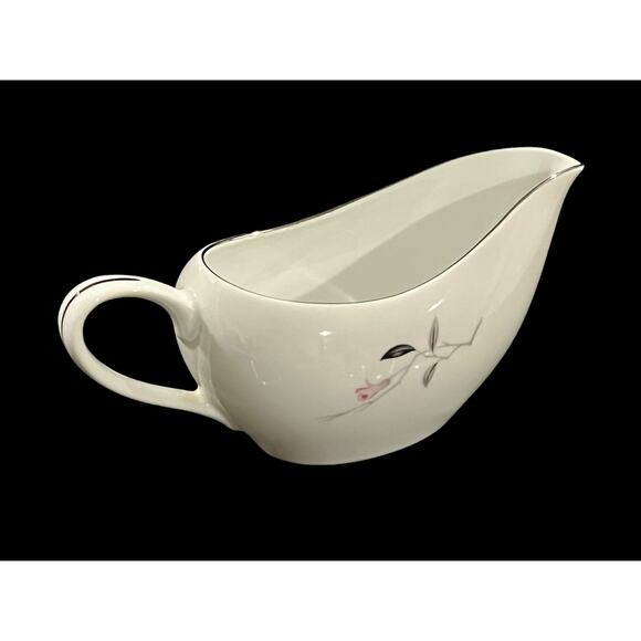 Cherry Blossom Gravy Pitcher Boat Handled 8.5" Pink Gray Fine Bone China Vtg - Picture 2 of 6
